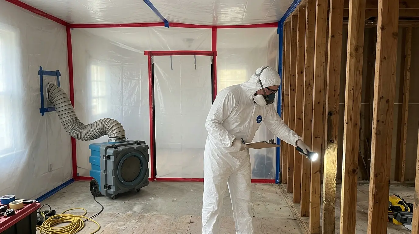 Clearance inspection inside containment after mold removal in Newark, NJ