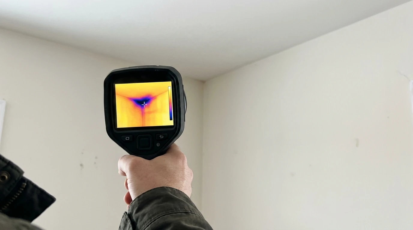 Thermal camera showing a cool damp patch on a ceiling in a Newark, NJ home