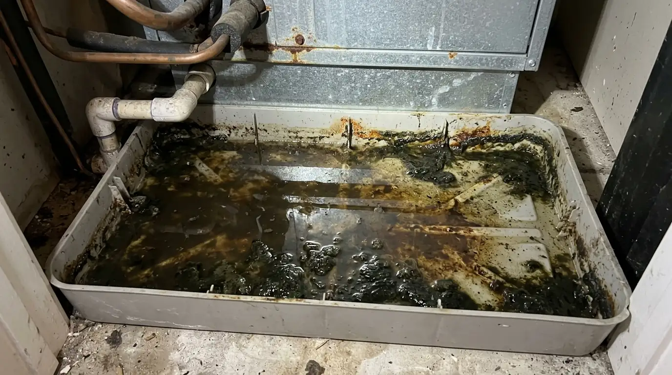Standing water in a condensate drain pan under an air handler