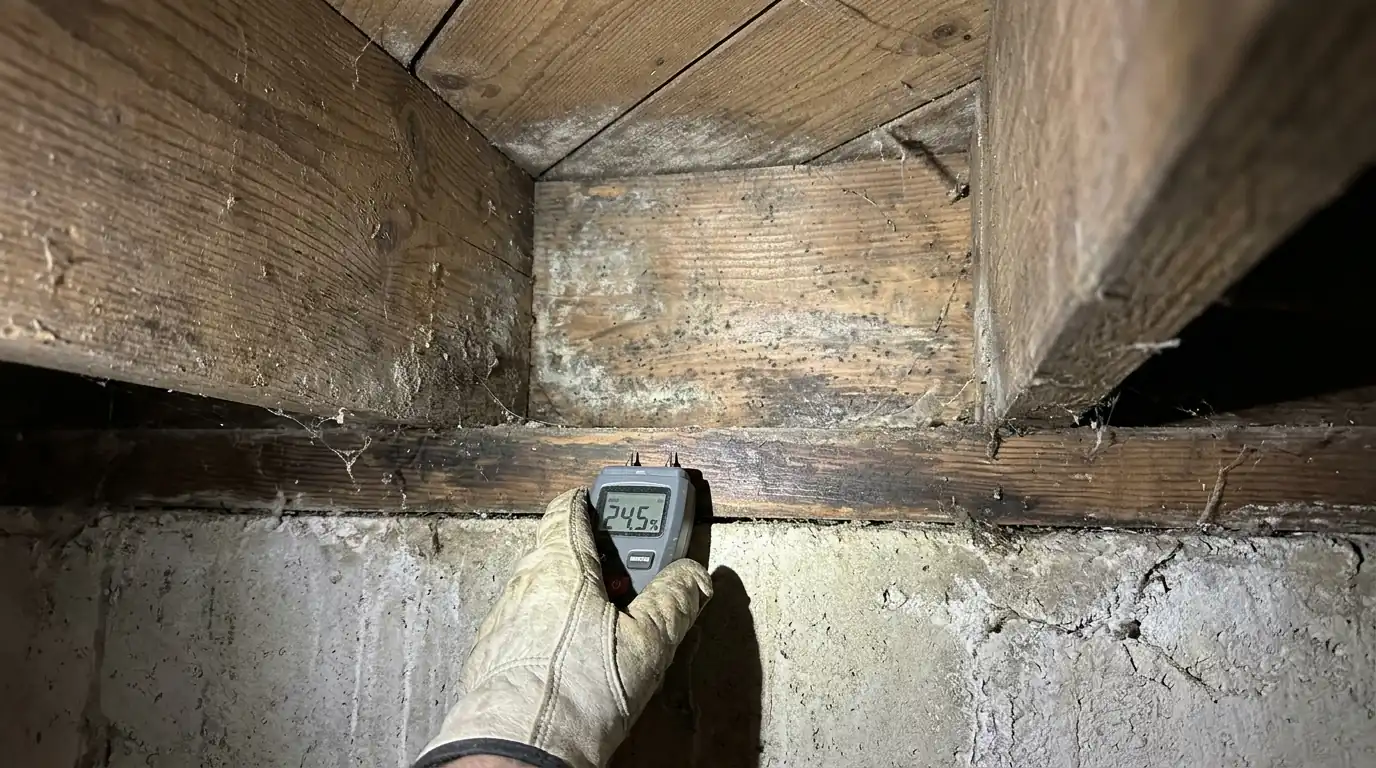 Mold on a basement sill plate and joist ends in Newark, NJ