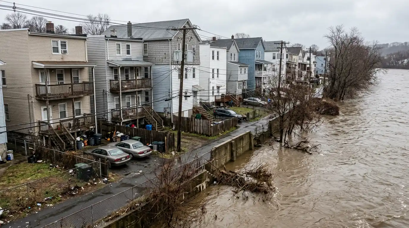 Older multi-family homes near the Passaic River in Passaic, NJ