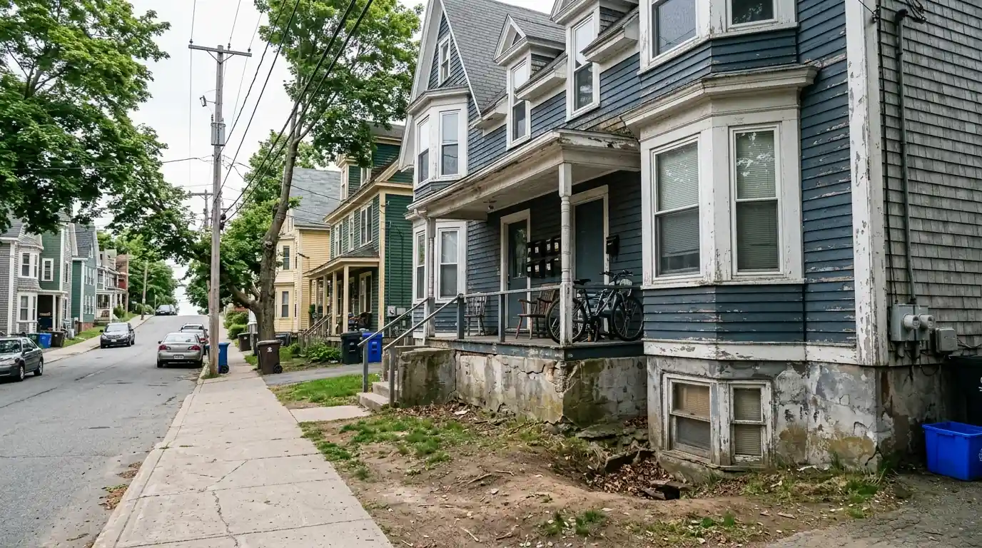Older rental houses on a New Brunswick, NJ street