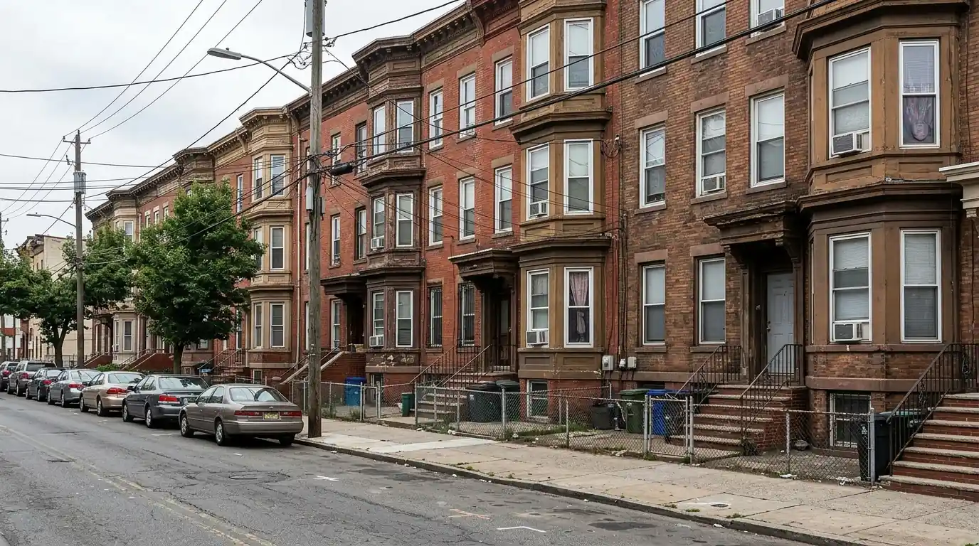Small apartment buildings on a Roseville street in Newark, NJ