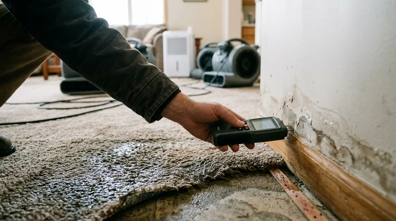 Moisture readings taken after water damage in a Newark, NJ home