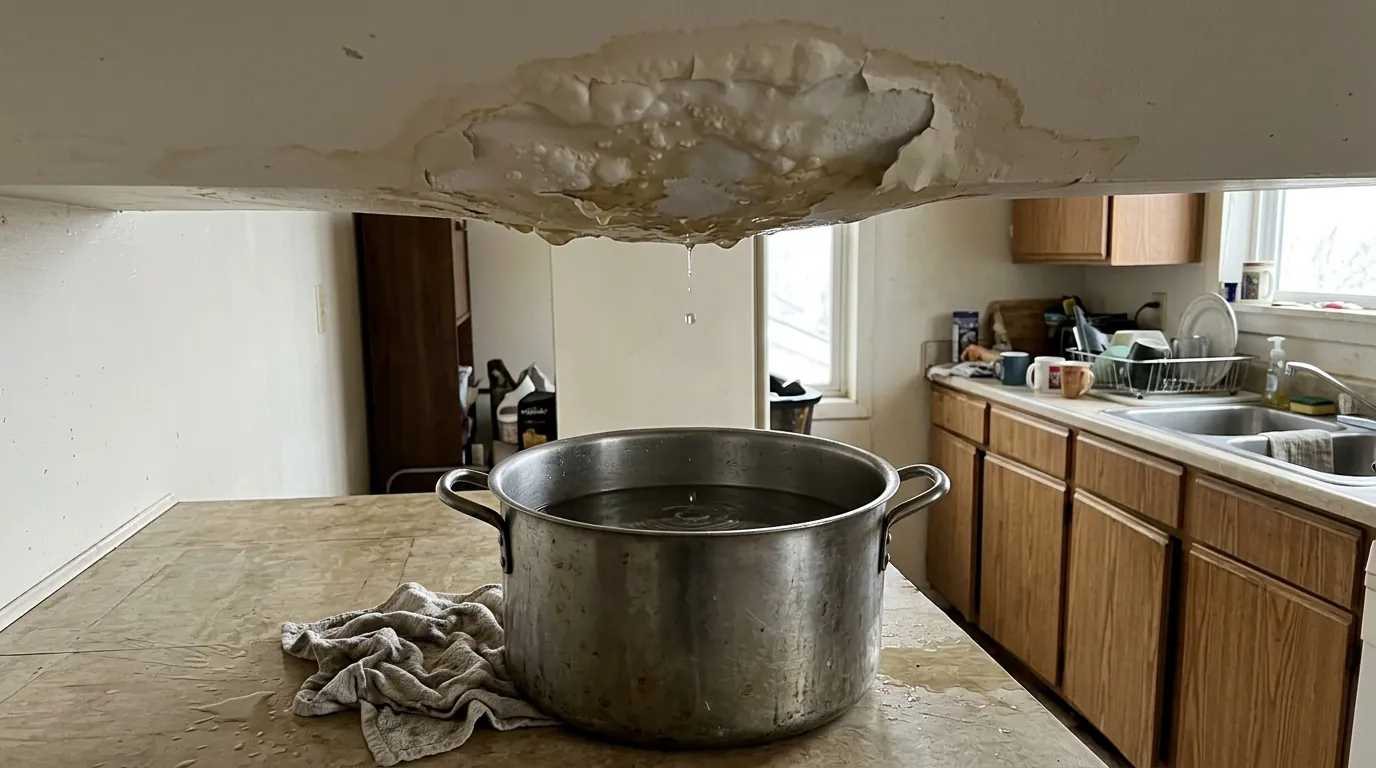 Ceiling leak from an upstairs unit in a Newark apartment