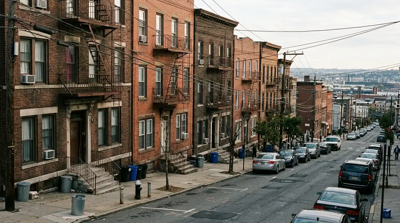 Multi-family apartment buildings on a Union City, NJ street