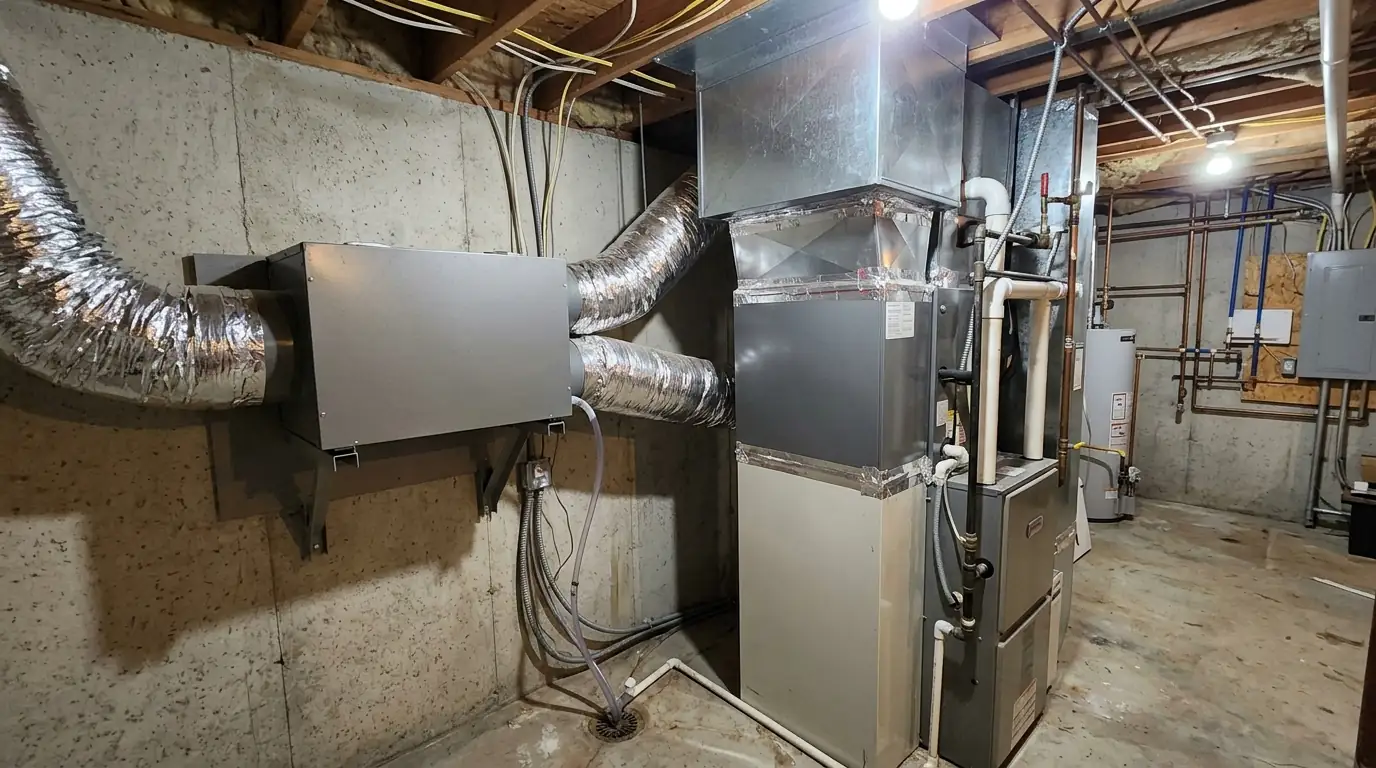 Whole house dehumidifier connected beside an air handler in Newark