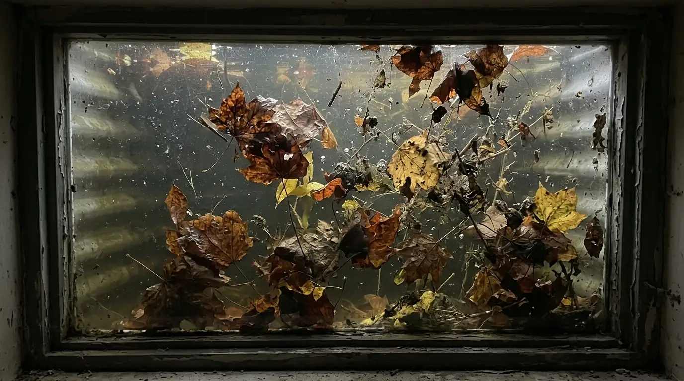 Flooded window well against a basement window in Newark, NJ
