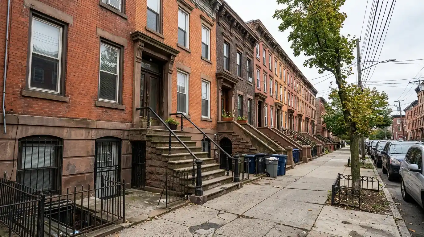 Attached townhouses with basement units in Jersey City, NJ