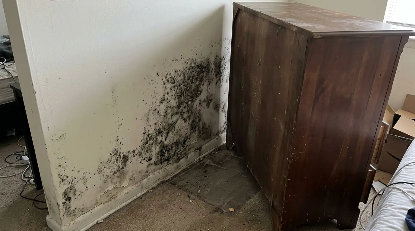 Mold documented in a tenant bedroom corner in Newark