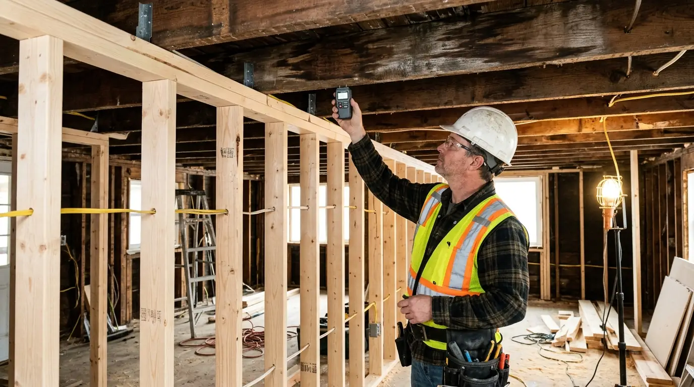 Renovation framing checked and treated before drywall near Newark