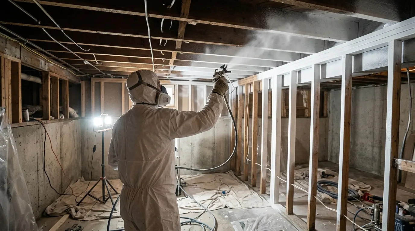 Encapsulant being applied to cleaned framing after mold removal in Newark, NJ