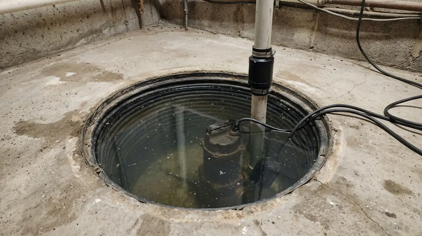 Overflowing sump pit after a pump failure in a Newark basement