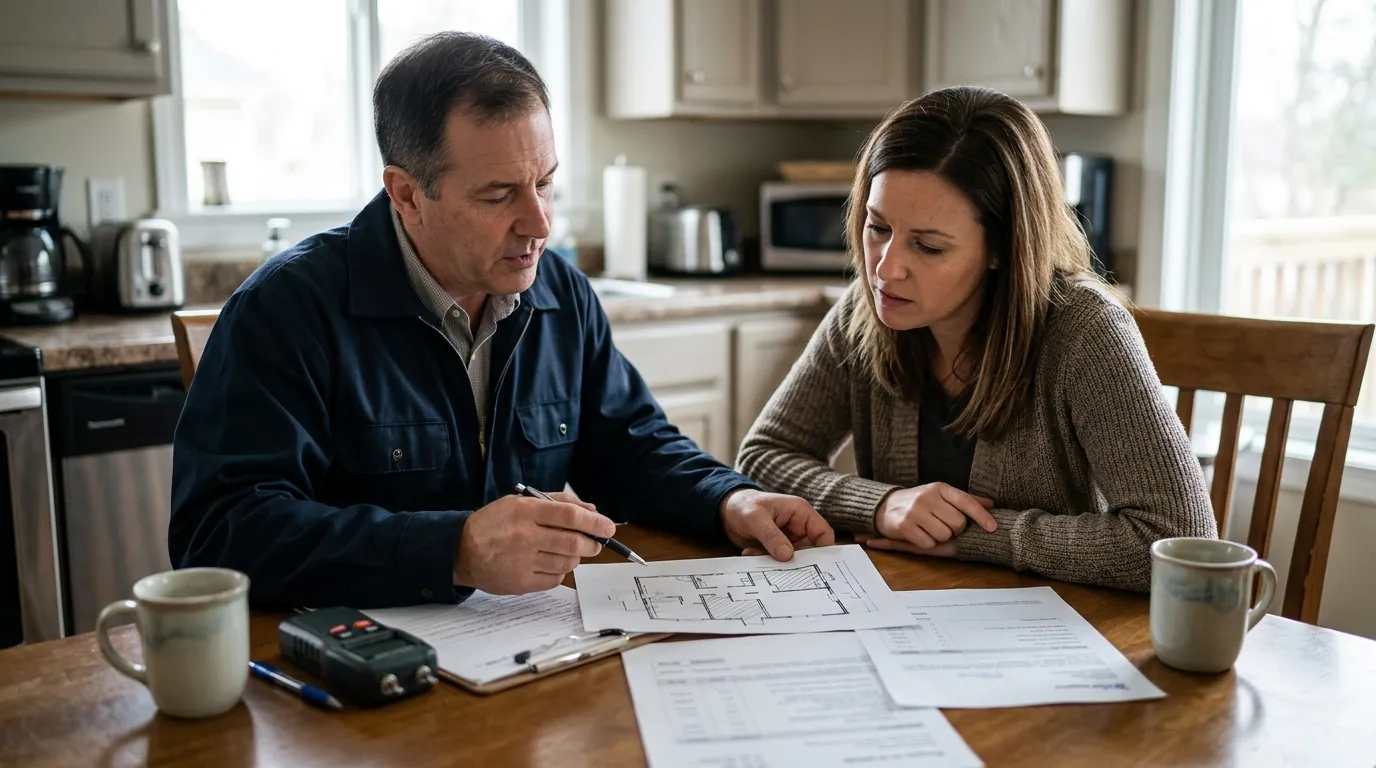 Reviewing a written mold removal scope and price in a Newark, NJ home