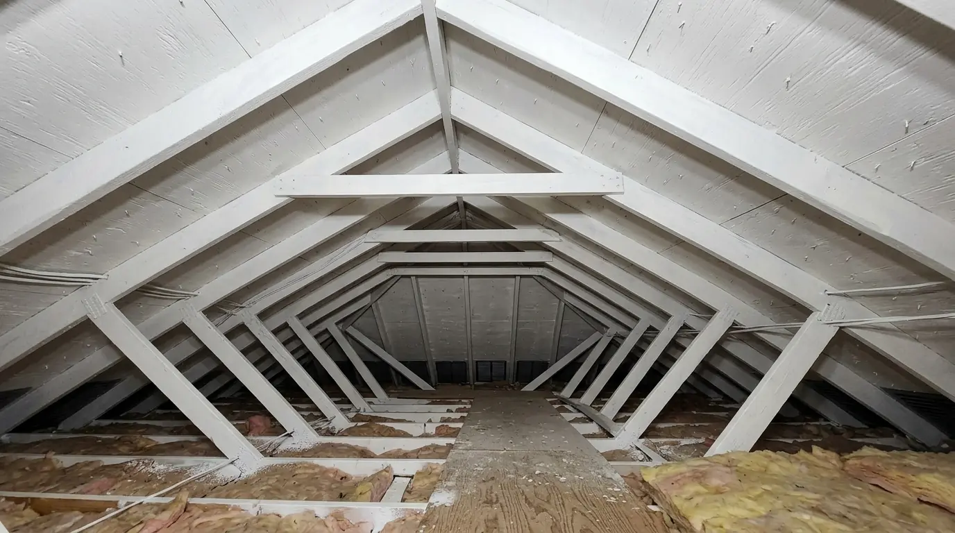 White encapsulant on cleaned attic sheathing near Newark
